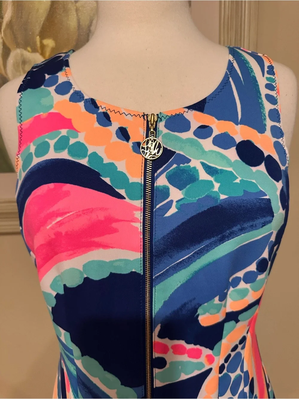 Lilly Pulitzer Ocean Jewels Neon Sally Scuba Knit Zip Fit & Flare Dress Medium